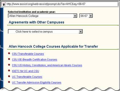 ASSIST screenshot with Alan Hancock College selected